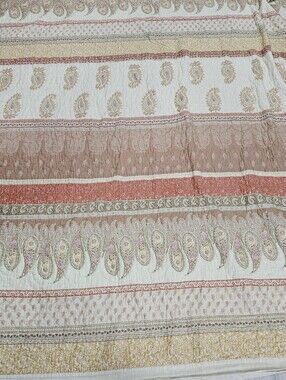 Soft Surroundings Paisley Stripe QUEEN Muslin Quilt Oatmeal Pink Mustard Muted